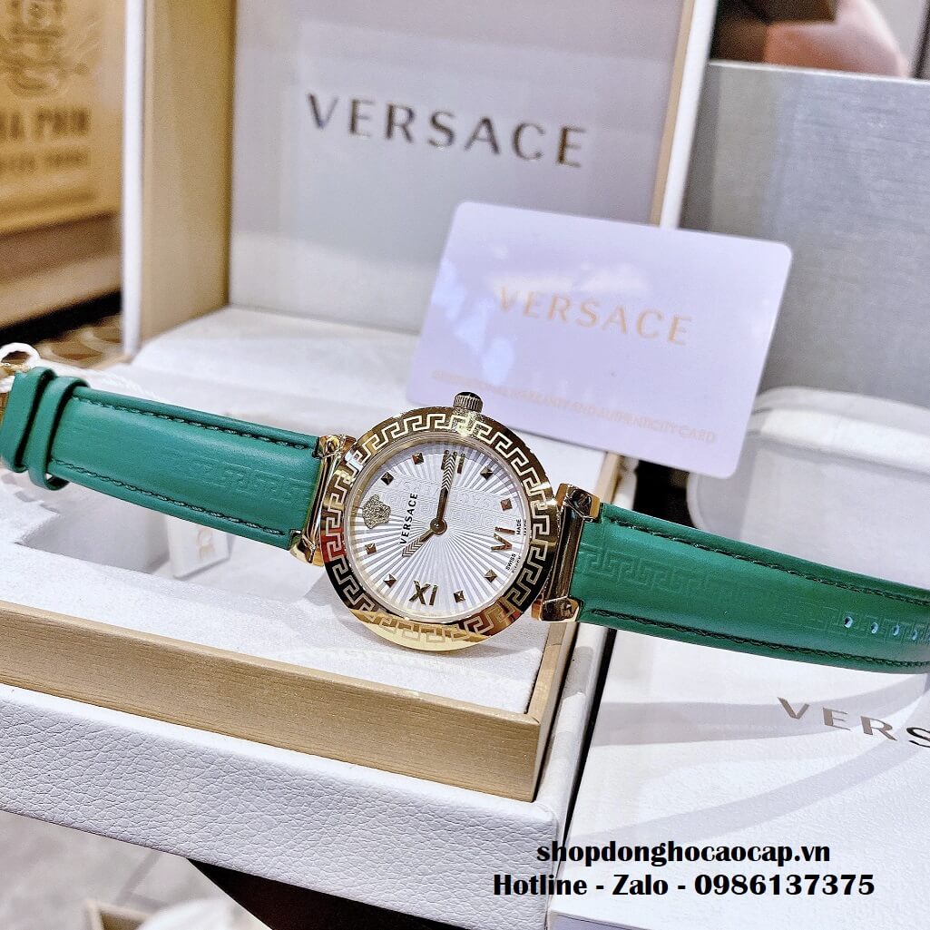 Đồng Hồ Versace Greca Icon Dây Da Xanh Lá Mặt Trắng Nữ 36mm