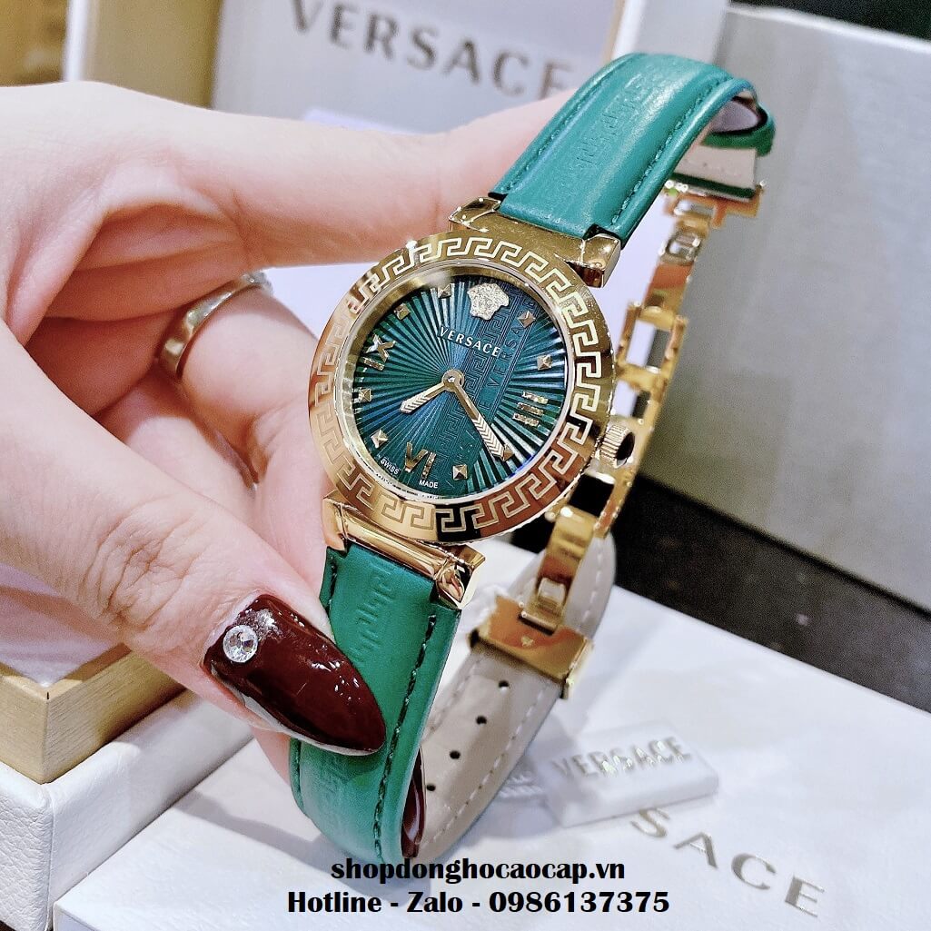 Đồng Hồ Versace Greca Icon Dây Da Xanh Lá Nữ 36mm