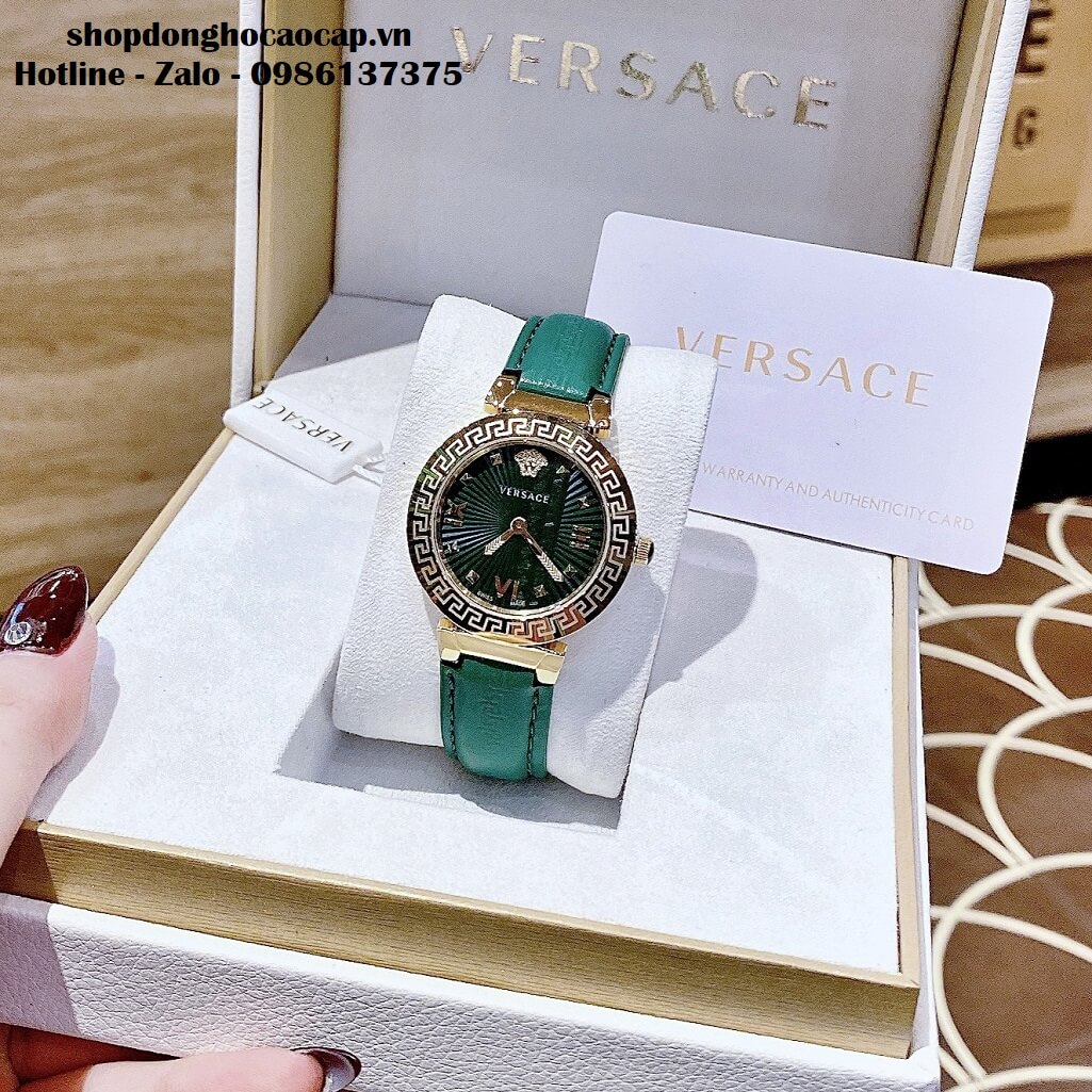 Đồng Hồ Versace Greca Icon Dây Da Xanh Lá Nữ 36mm