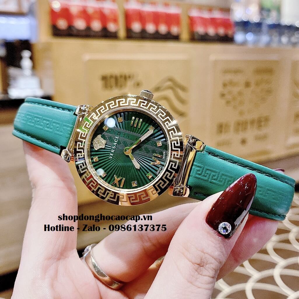 Đồng Hồ Versace Greca Icon Dây Da Xanh Lá Nữ 36mm