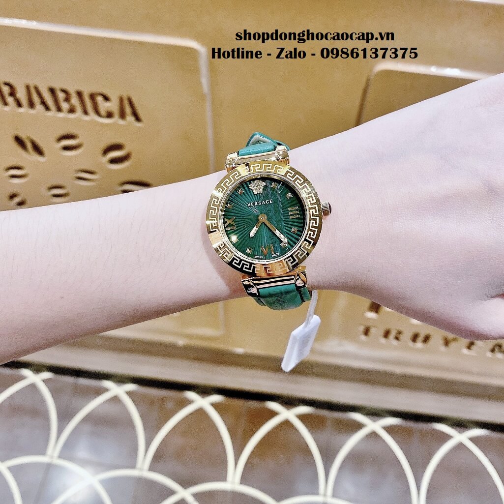 Đồng Hồ Versace Greca Icon Dây Da Xanh Lá Nữ 36mm