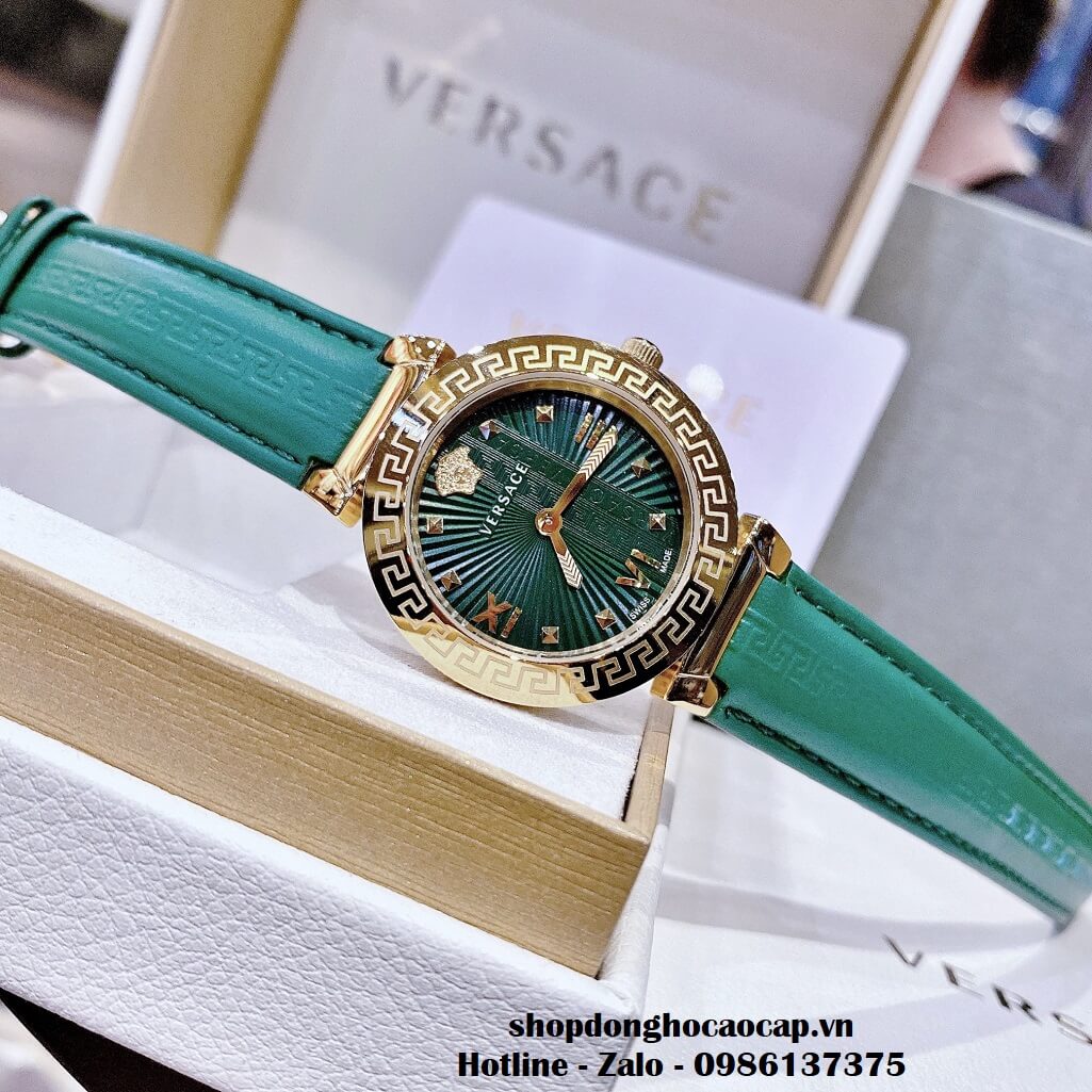 Đồng Hồ Versace Greca Icon Dây Da Xanh Lá Nữ 36mm