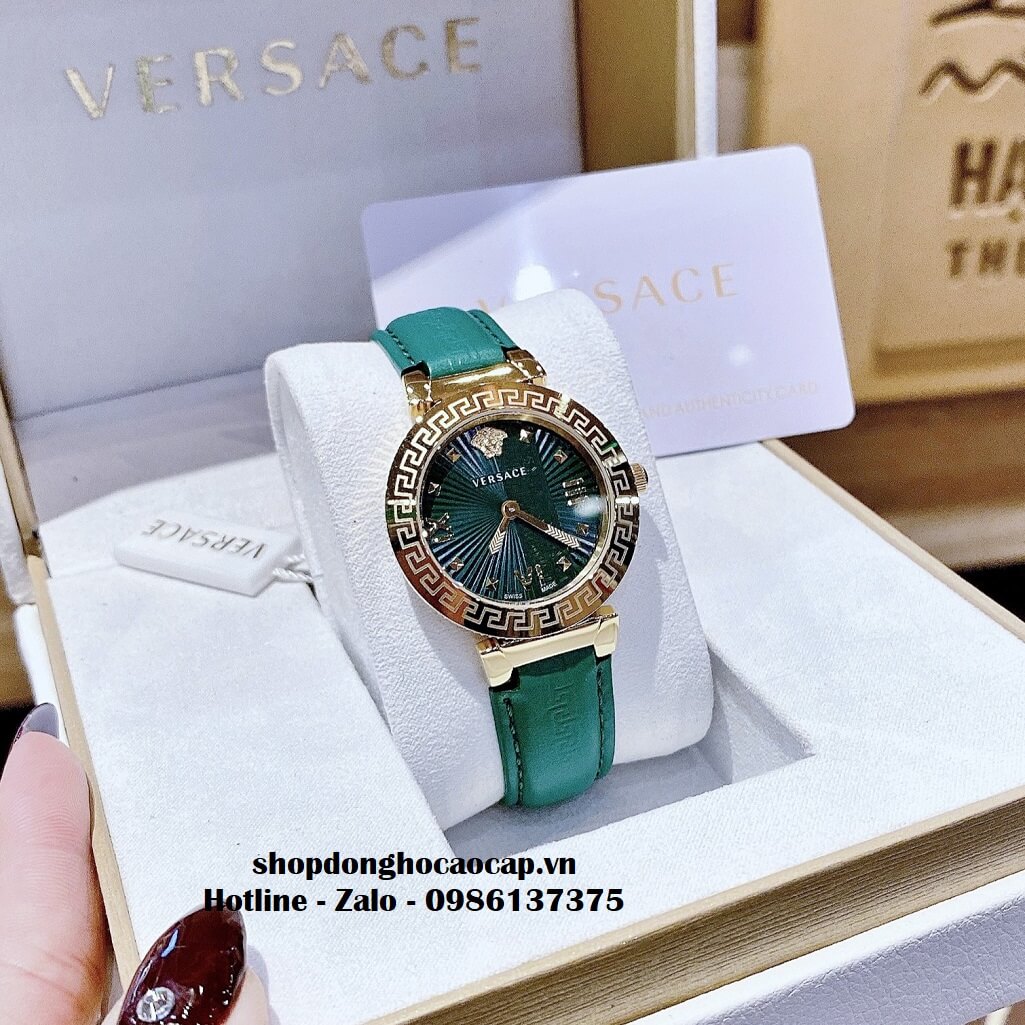 Đồng Hồ Versace Greca Icon Dây Da Xanh Lá Nữ 36mm