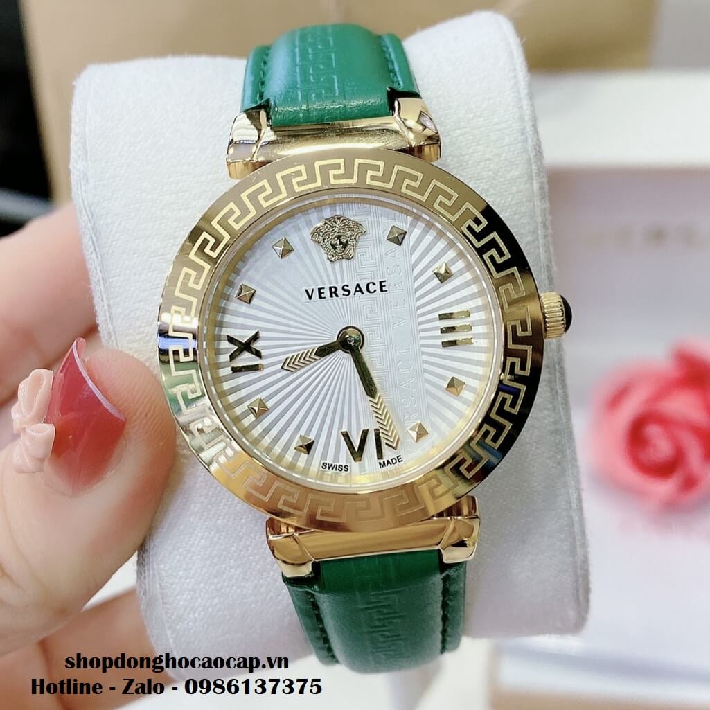 Đồng Hồ Versace Greca Icon Dây Da Xanh Lá Mặt Trắng Nữ 36mm