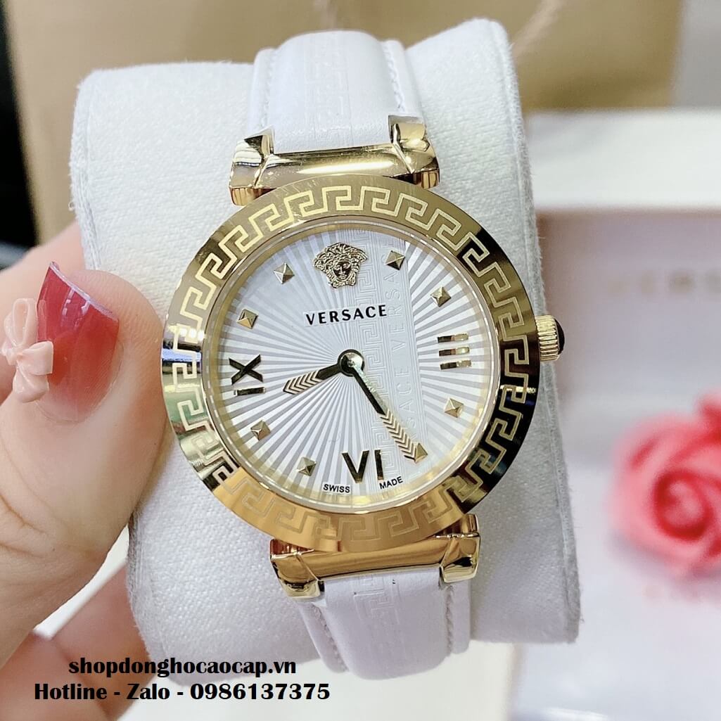 Đồng Hồ Versace Greca Icon Dây Da Trắng Mặt Trắng Gold Nữ 36mm