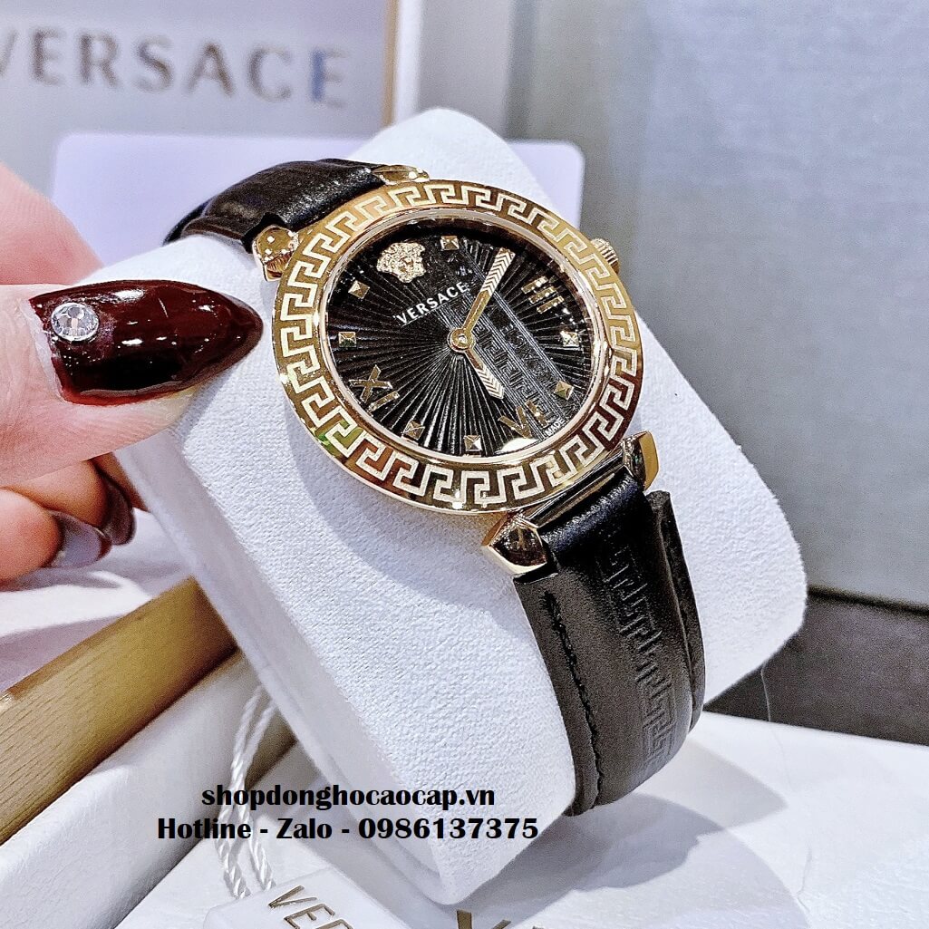 Đồng Hồ Versace Greca Icon Dây Da Đen Nữ 36mm