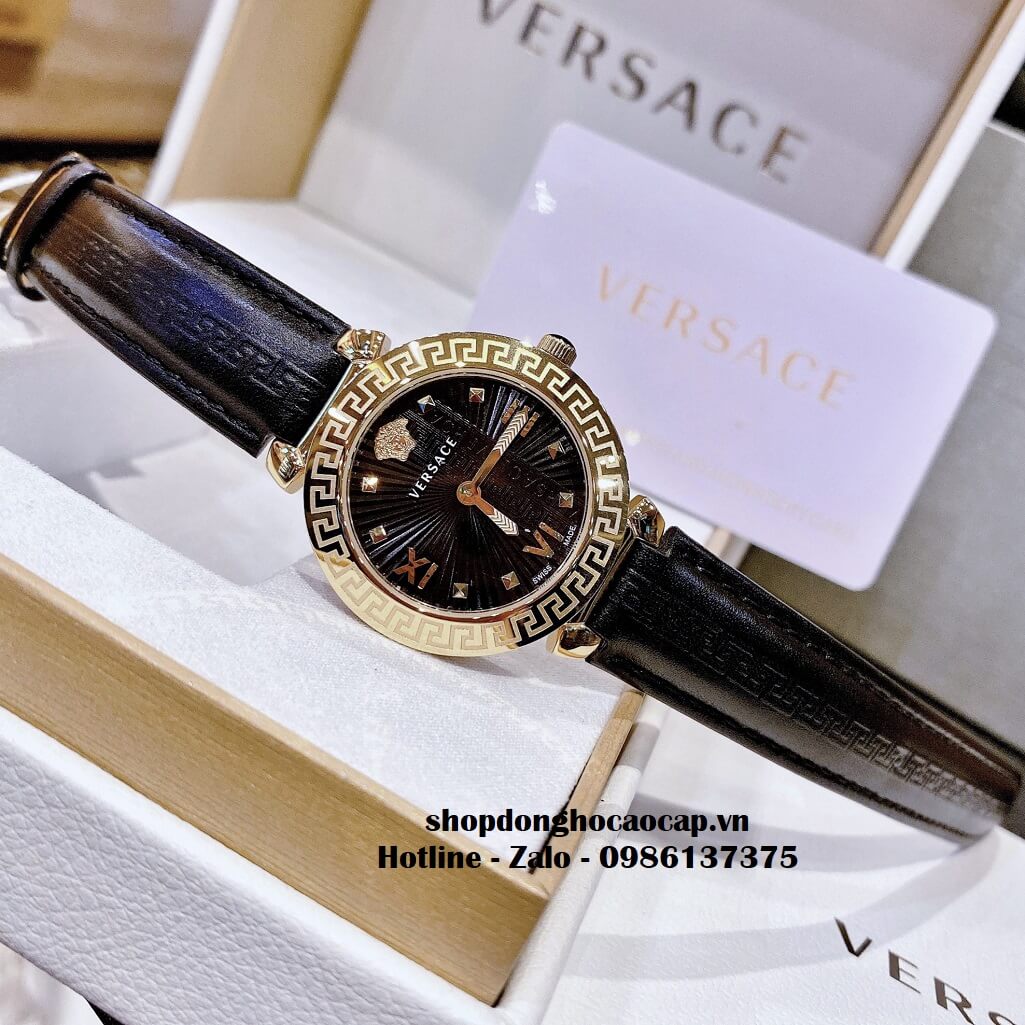 Đồng Hồ Versace Greca Icon Dây Da Đen Nữ 36mm