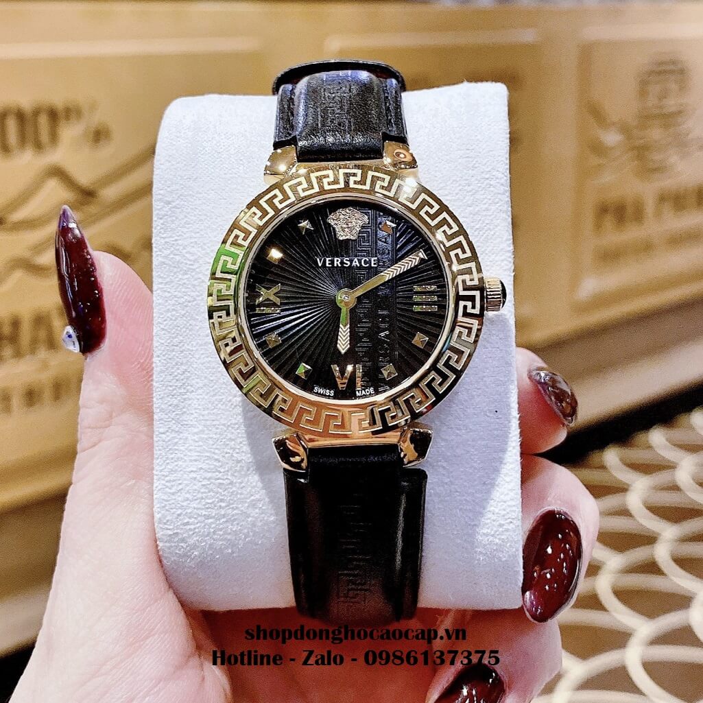 Đồng Hồ Versace Greca Icon Dây Da Đen Nữ 36mm