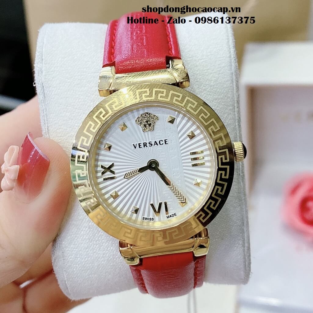 Đồng Hồ Versace Greca Icon Dây Da Đỏ Mặt Trắng Nữ 36mm