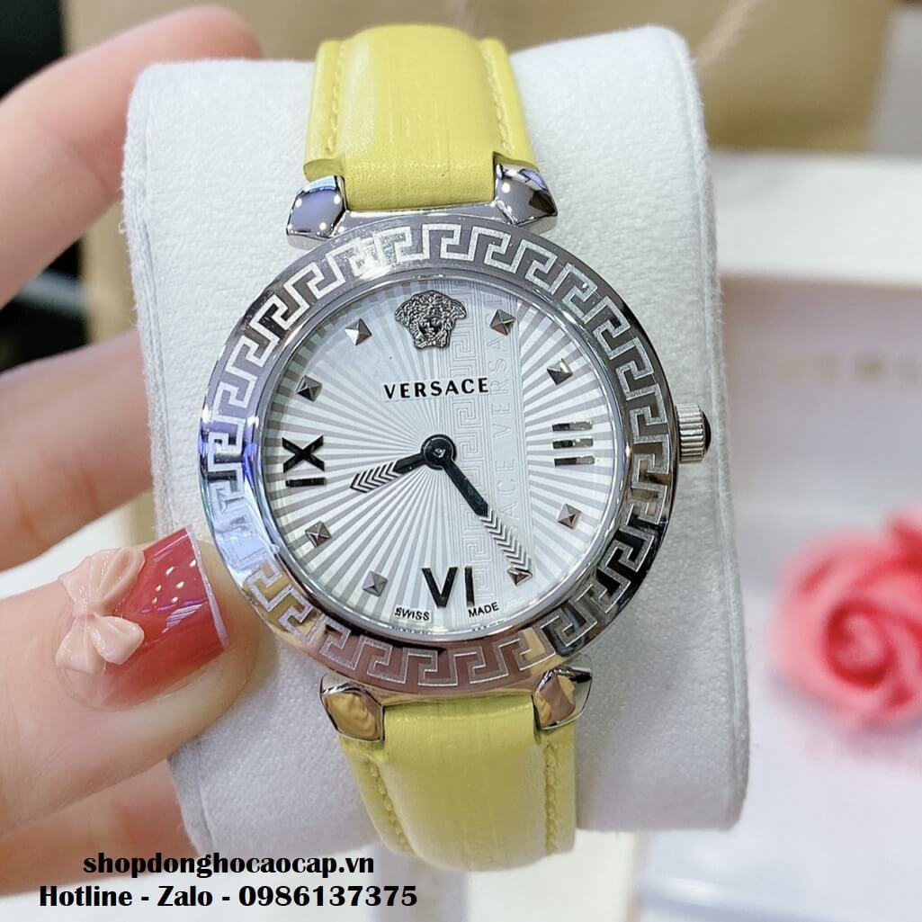 Đồng Hồ Versace Greca Icon Dây Da Vàng Mặt Trắng Silver Nữ 36mm