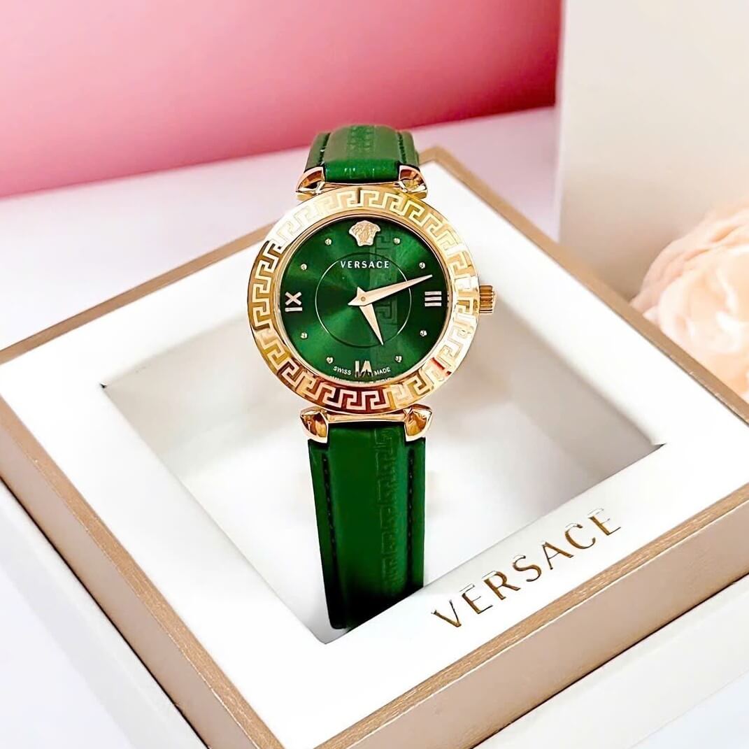 Đồng Hồ Versace Daphnis Nữ Dây Da Xanh Size 35mm (Vỏ Vàng)