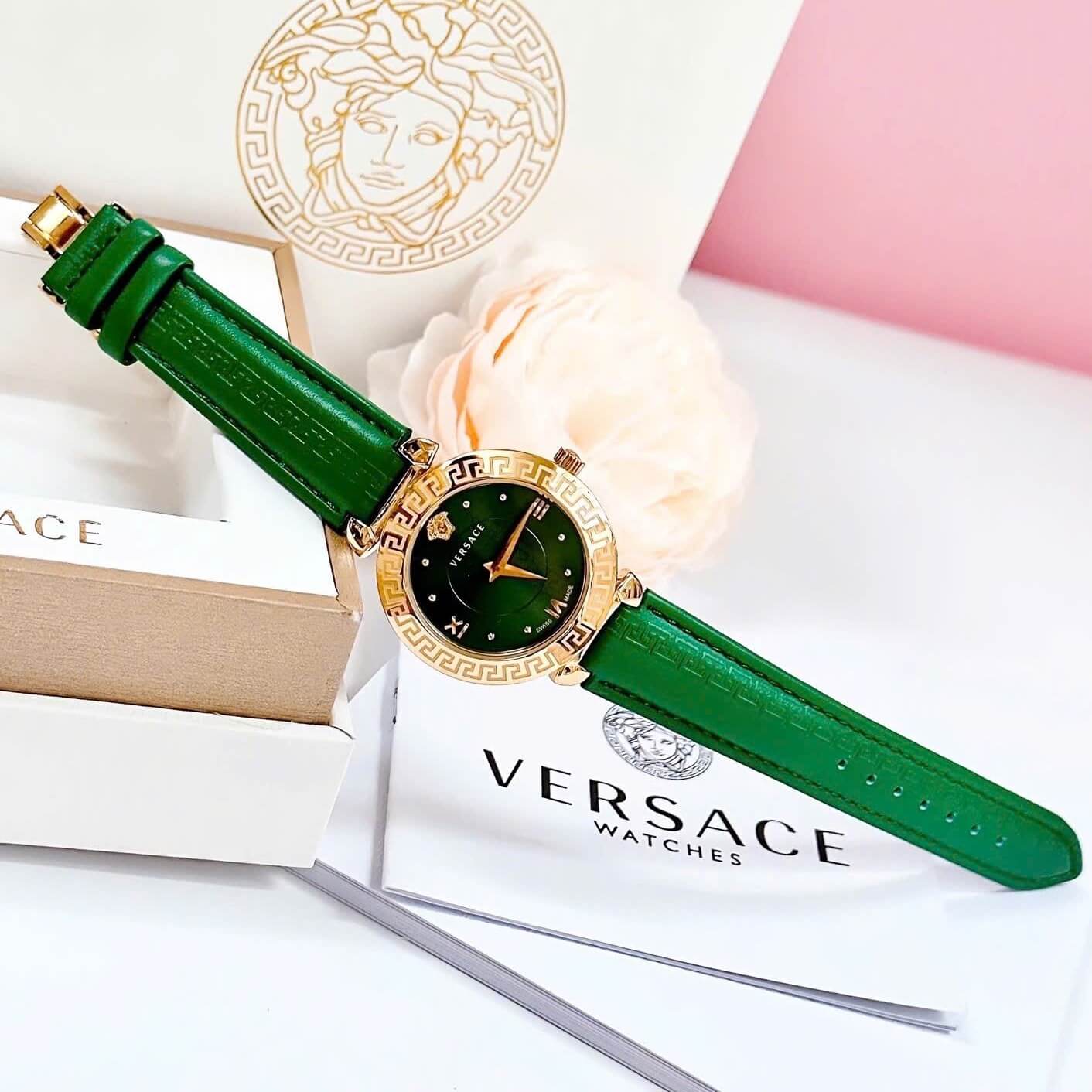 Đồng Hồ Versace Daphnis Nữ Dây Da Xanh Size 35mm (Vỏ Vàng)