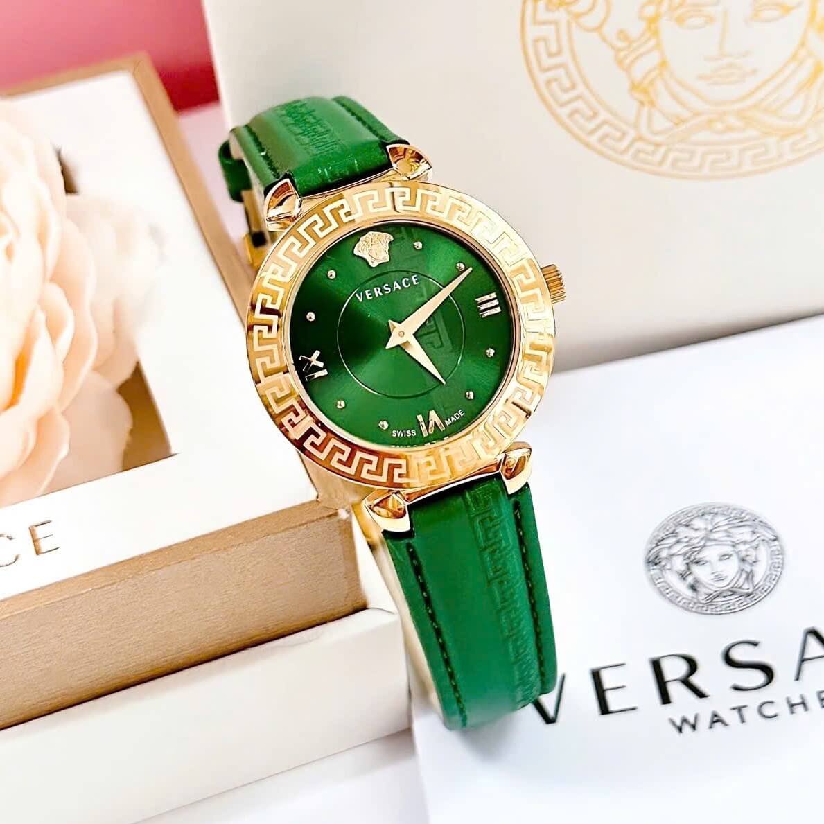 Đồng Hồ Versace Daphnis Nữ Dây Da Xanh Size 35mm (Vỏ Vàng)