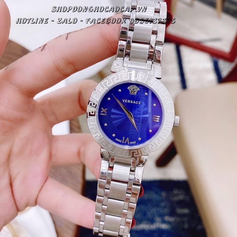 Đồng Hồ Versace Daphnis Nữ Dây Thép 35mm (Bạc Mặt Xanh)