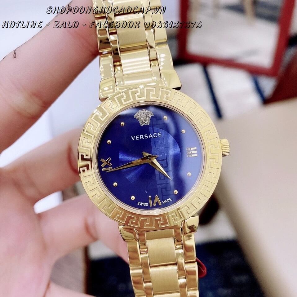 Đồng Hồ Versace Daphnis Nữ Dây Thép 35mm (Vàng Mặt Xanh)