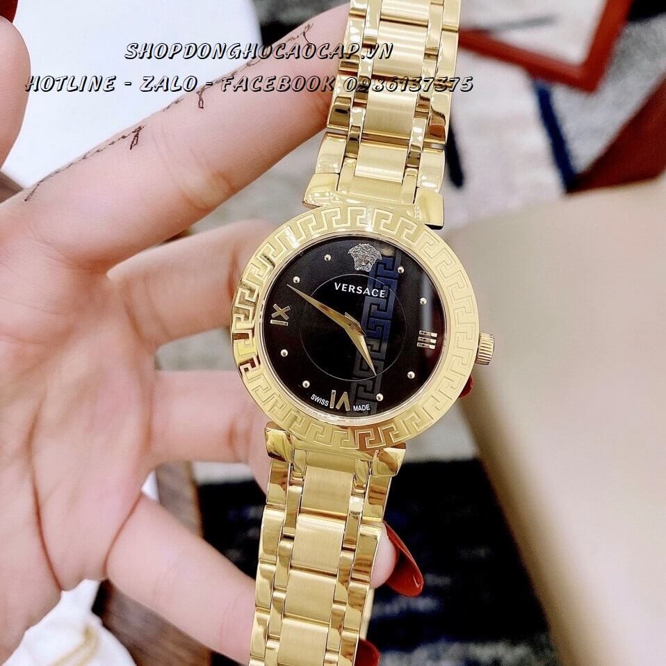 Đồng Hồ Versace Daphnis Nữ Dây Thép 35mm (Vàng Mặt Đen)