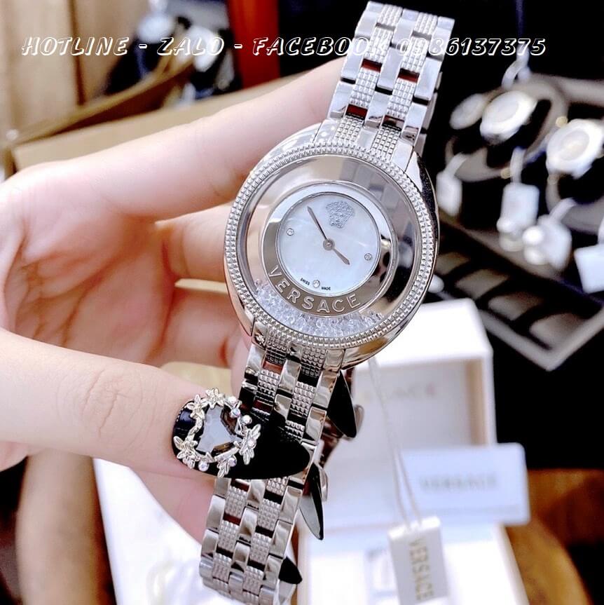 Đồng Hồ Nữ Versace Destiny Oval Dây Kim Loại Mặt Đá Chảy Bạc 37mm
