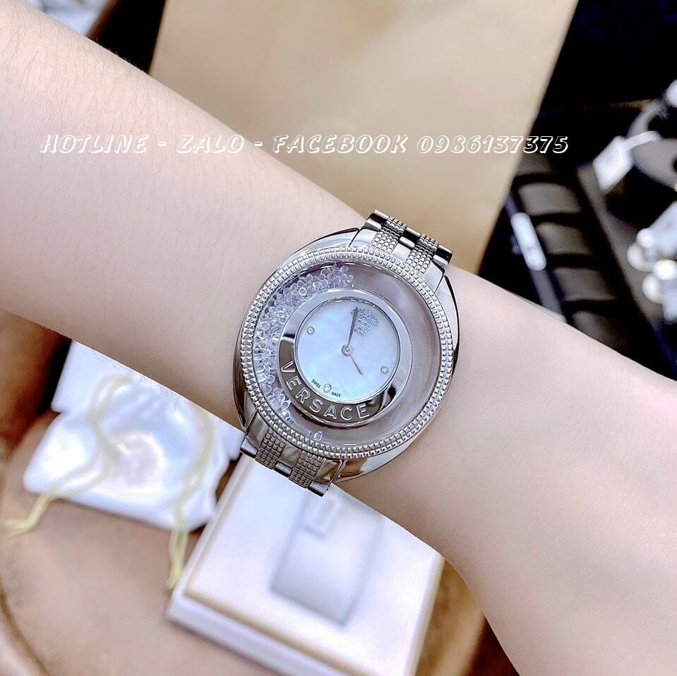 Đồng Hồ Nữ Versace Destiny Oval Dây Kim Loại Mặt Đá Chảy Bạc 37mm