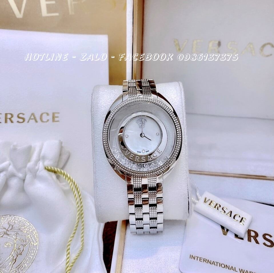 Đồng Hồ Nữ Versace Destiny Oval Dây Kim Loại Mặt Đá Chảy Bạc 37mm