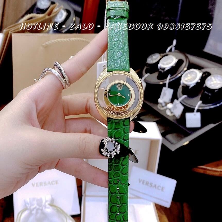 Đồng Hồ Nữ Versace Destiny Oval Dây Da Xanh Lá 39mm