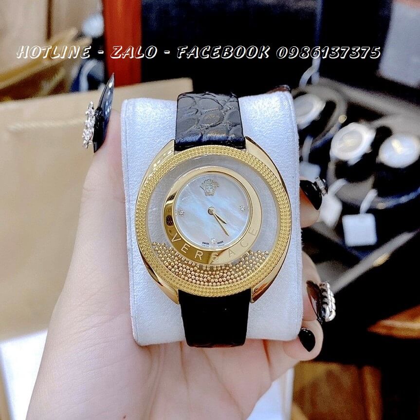 Đồng Hồ Nữ Versace Destiny Oval Dây Da Đen Mặt Trắng 39mm