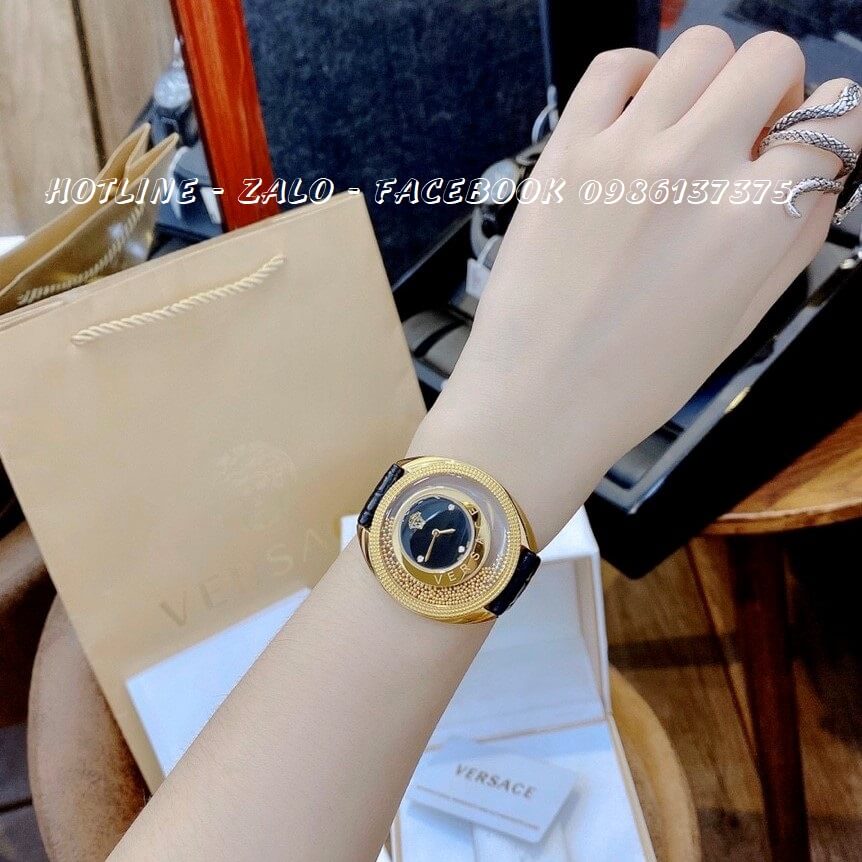 Đồng Hồ Nữ Versace Destiny Oval Dây Da Đen Mặt Đen 39mm