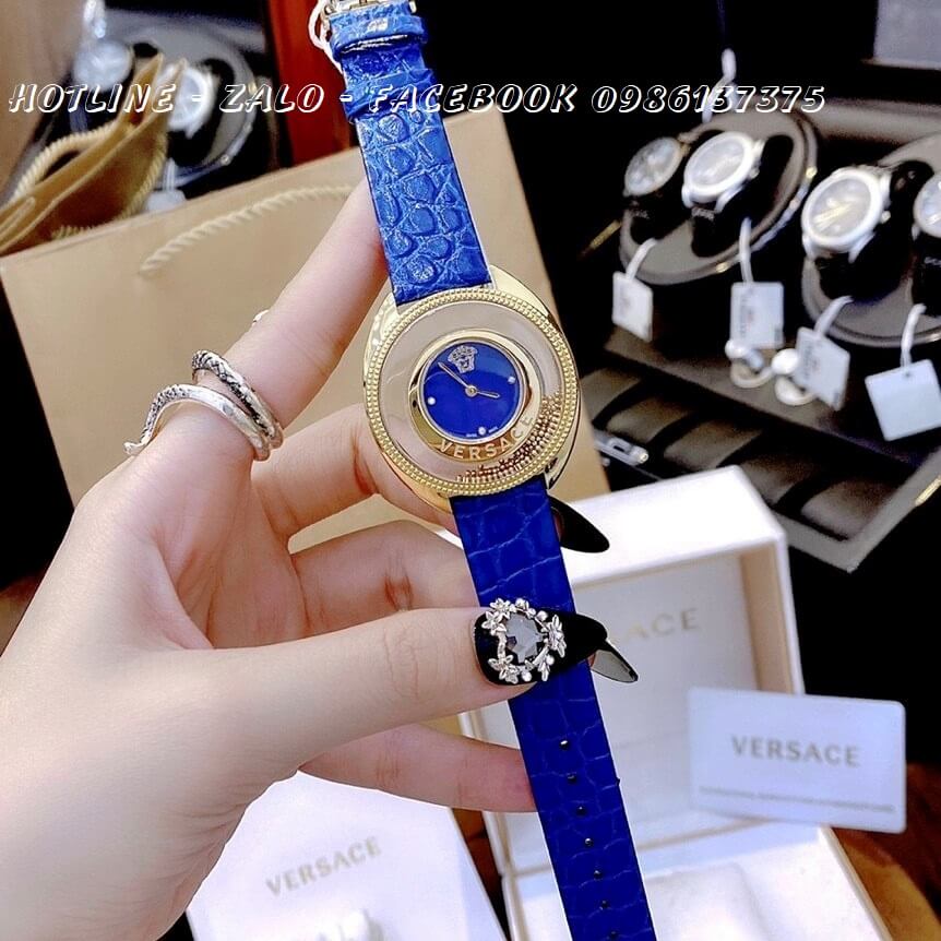 Đồng Hồ Nữ Versace Destiny Oval Dây Da Xanh Dương 39mm