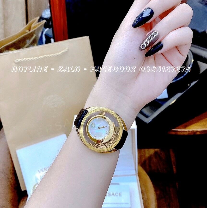 Đồng Hồ Nữ Versace Destiny Oval Dây Da Đen Mặt Trắng 39mm