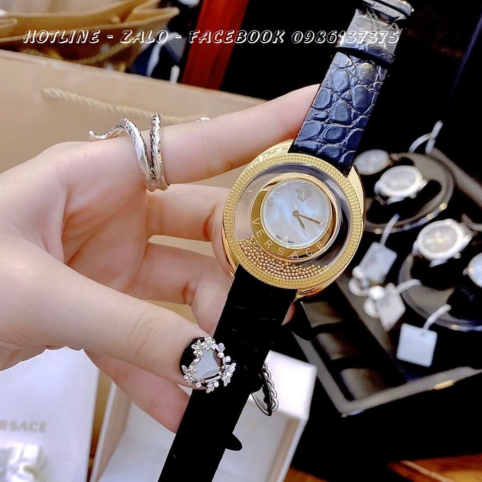Đồng Hồ Nữ Versace Destiny Oval Dây Da Đen Mặt Trắng 39mm