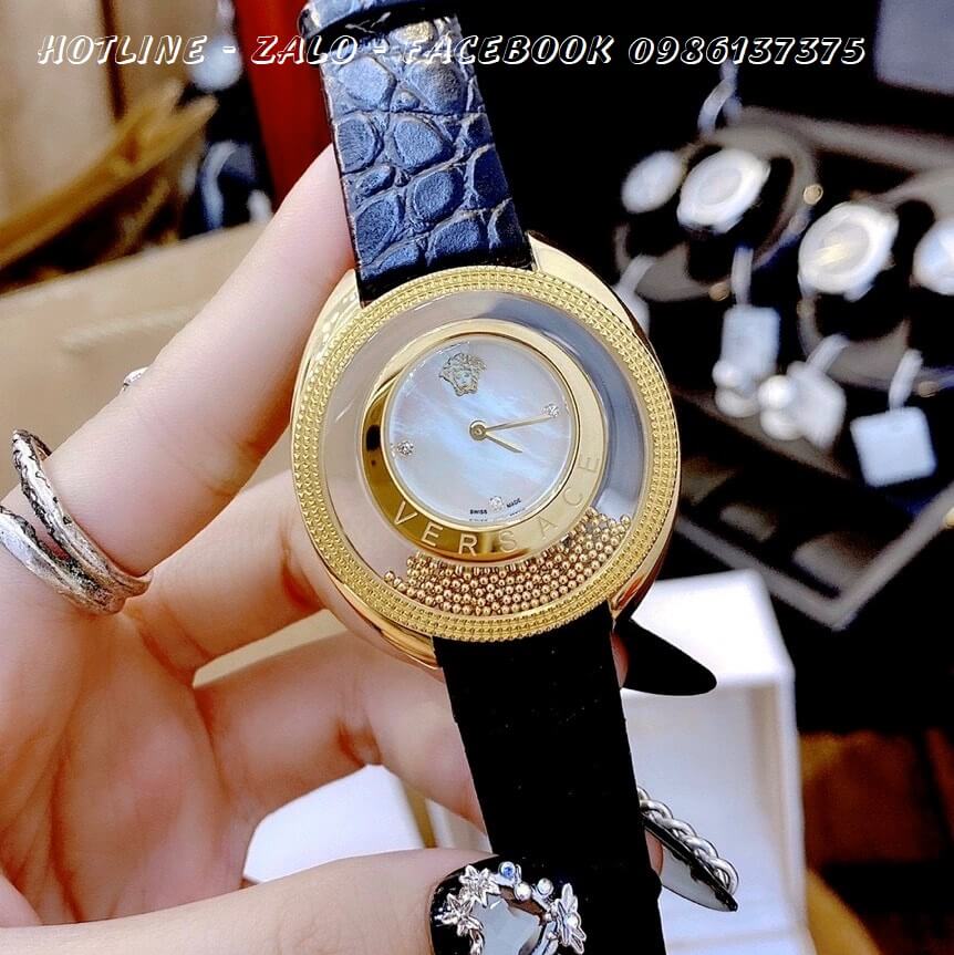 Đồng Hồ Nữ Versace Destiny Oval Dây Da Đen Mặt Trắng 39mm