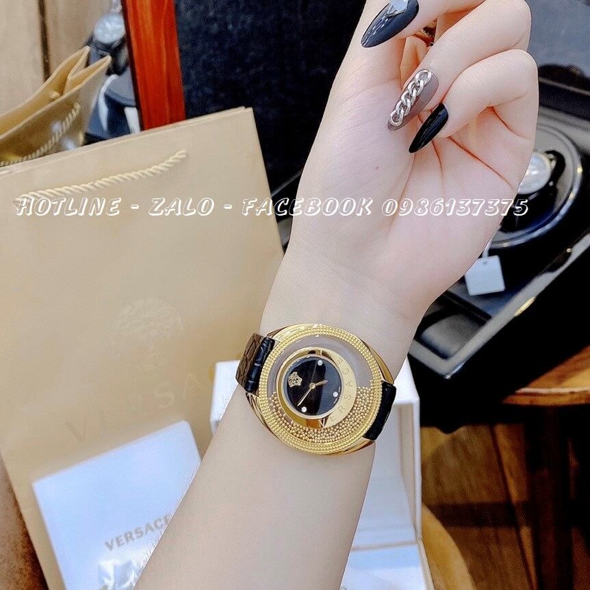 Đồng Hồ Nữ Versace Destiny Oval Dây Da Đen Mặt Đen 39mm
