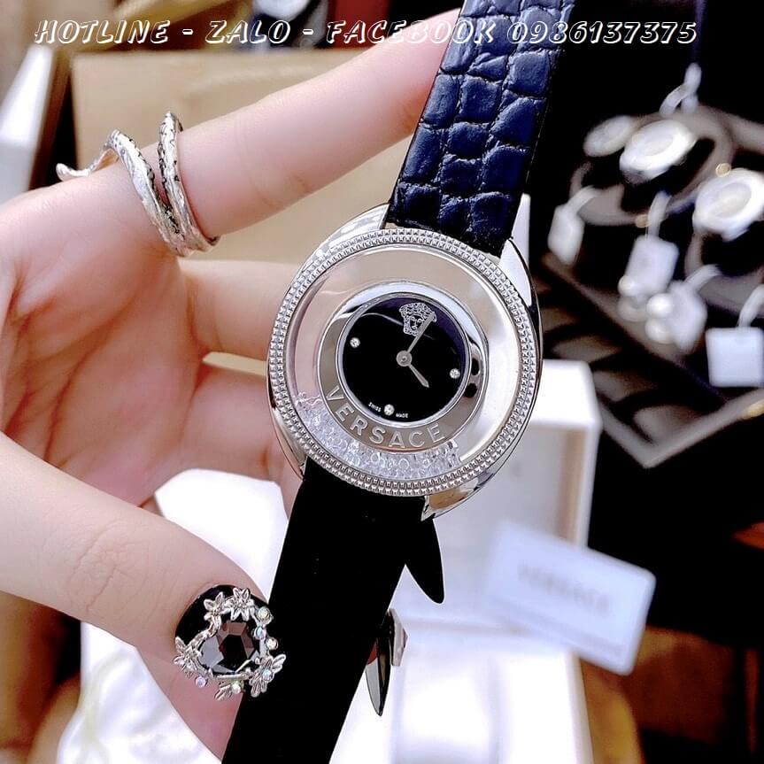 Đồng Hồ Nữ Versace Destiny Oval Dây Da Đen Silver 39mm