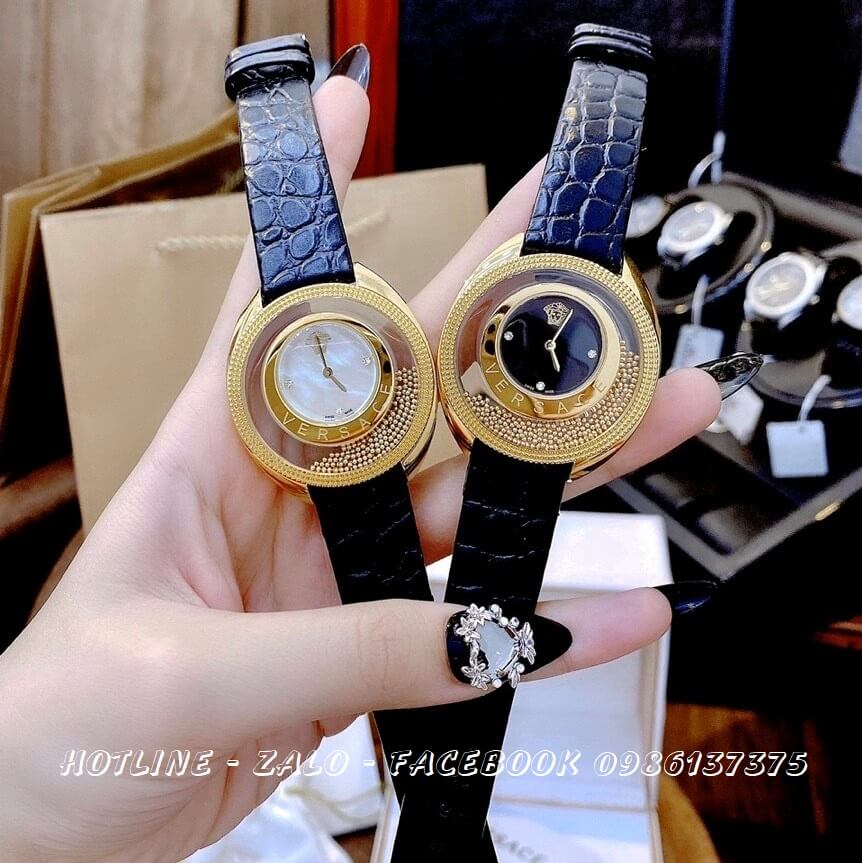 Đồng Hồ Nữ Versace Destiny Oval Dây Da Đen Mặt Đen 39mm