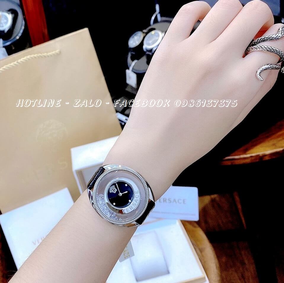 Đồng Hồ Nữ Versace Destiny Oval Dây Da Đen Silver 39mm