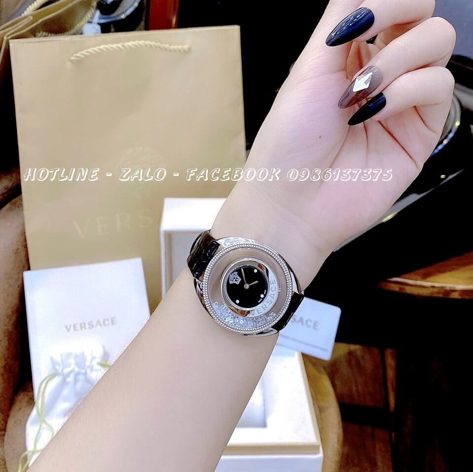 Đồng Hồ Nữ Versace Destiny Oval Dây Da Đen Silver 39mm
