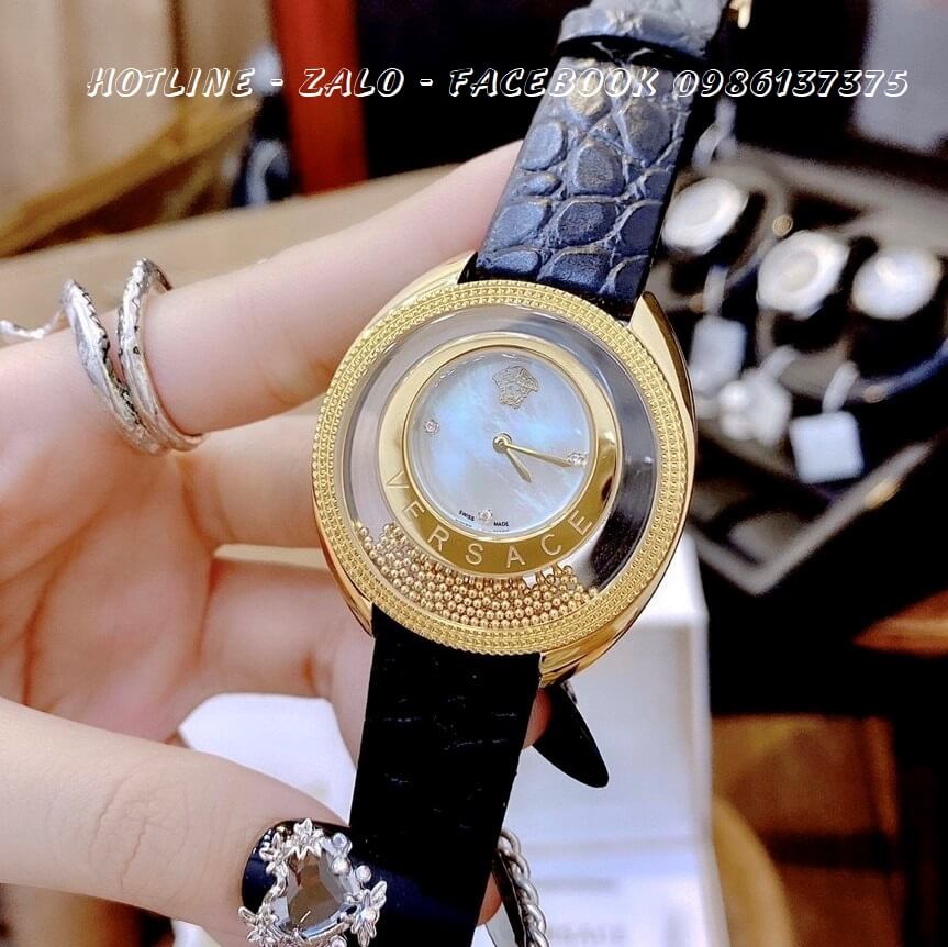 Đồng Hồ Nữ Versace Destiny Oval Dây Da Đen Mặt Trắng 39mm