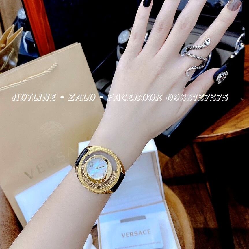 Đồng Hồ Nữ Versace Destiny Oval Dây Da Đen Mặt Trắng 39mm