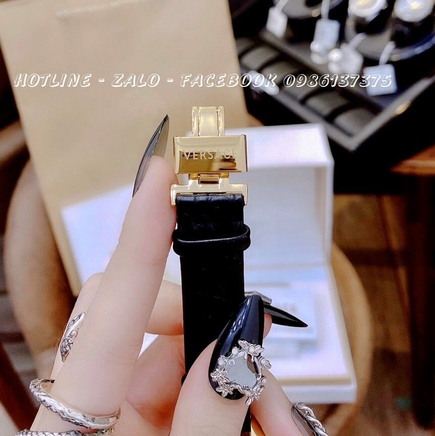Đồng Hồ Nữ Versace Destiny Oval Dây Da Đen Mặt Đen 39mm