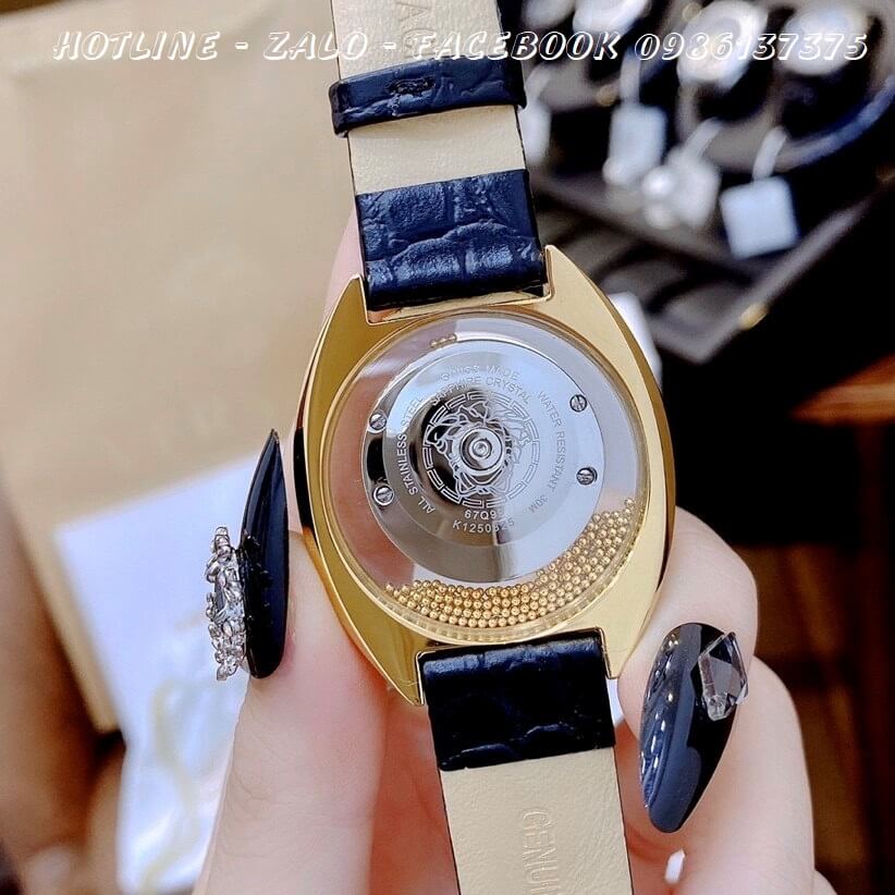 Đồng Hồ Nữ Versace Destiny Oval Dây Da Đen Mặt Đen 39mm
