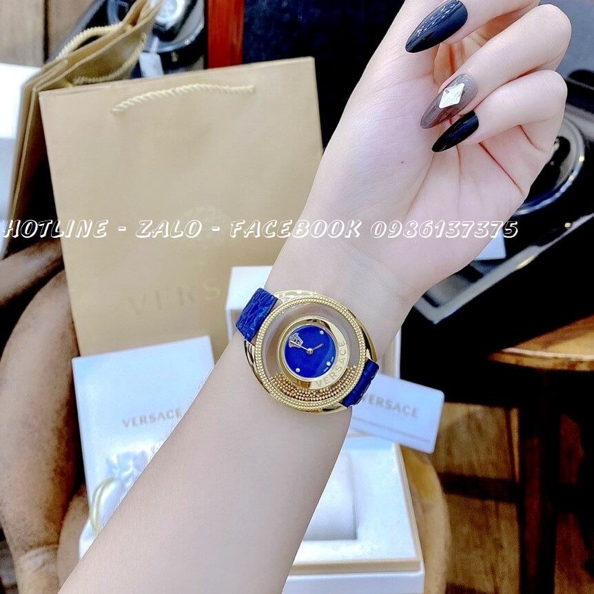 Đồng Hồ Nữ Versace Destiny Oval Dây Da Xanh Dương 39mm