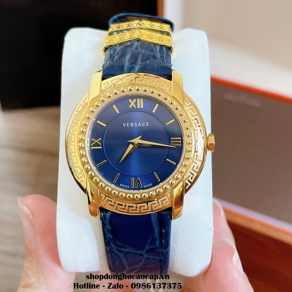 Đồng Hồ Nữ Versace DV-25 Dây Da Xanh Dương Size 36mm