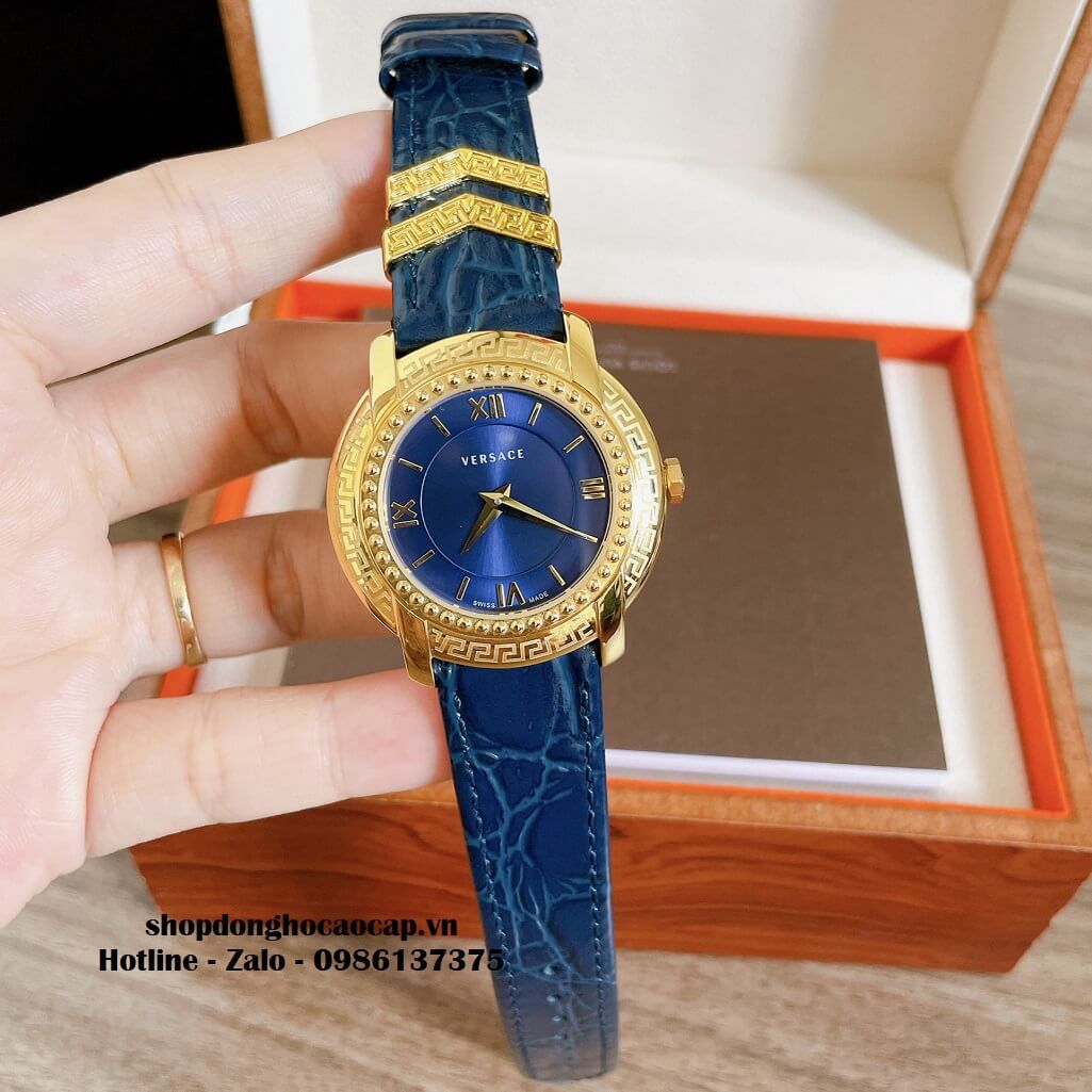 Đồng Hồ Nữ Versace DV-25 Dây Da Xanh Dương Size 36mm