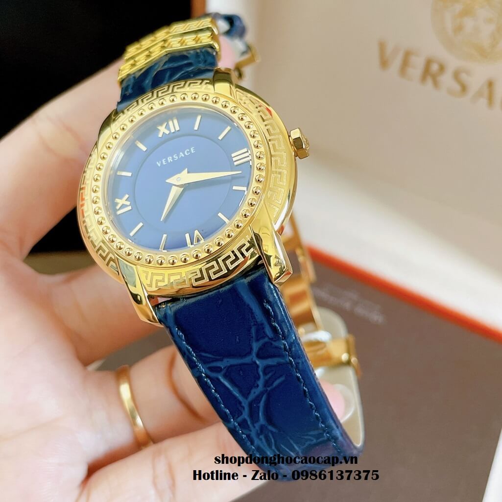 Đồng Hồ Nữ Versace DV-25 Dây Da Xanh Dương Size 36mm