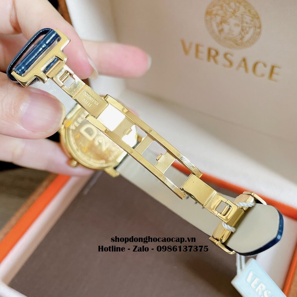 Đồng Hồ Nữ Versace DV-25 Dây Da Xanh Dương Size 36mm