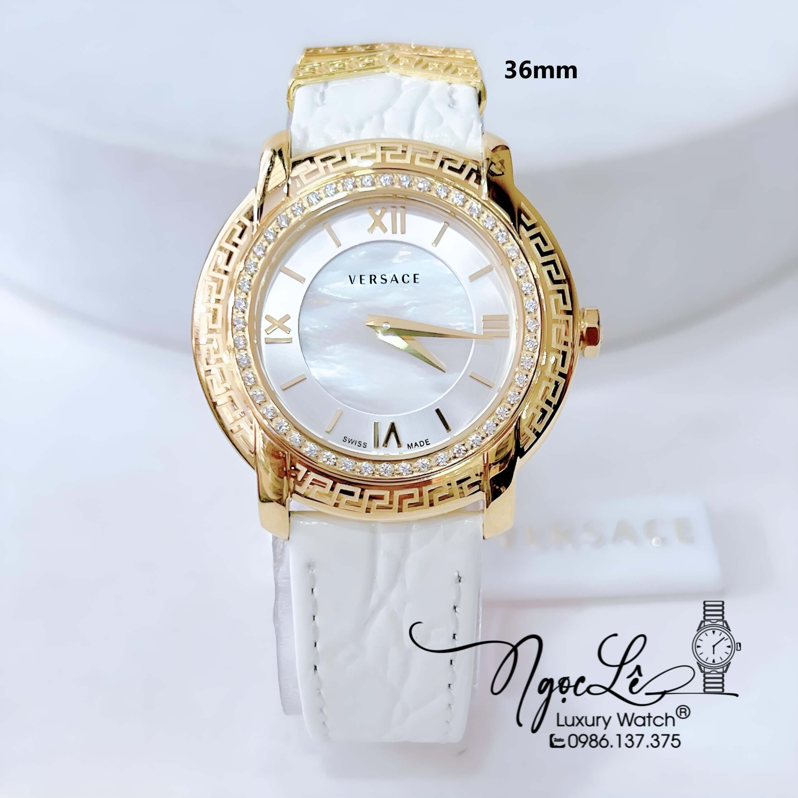 Đồng Hồ Nữ Versace DV-25 Máy Thụy Sỹ Dây Da Màu Trắng Size 36mm