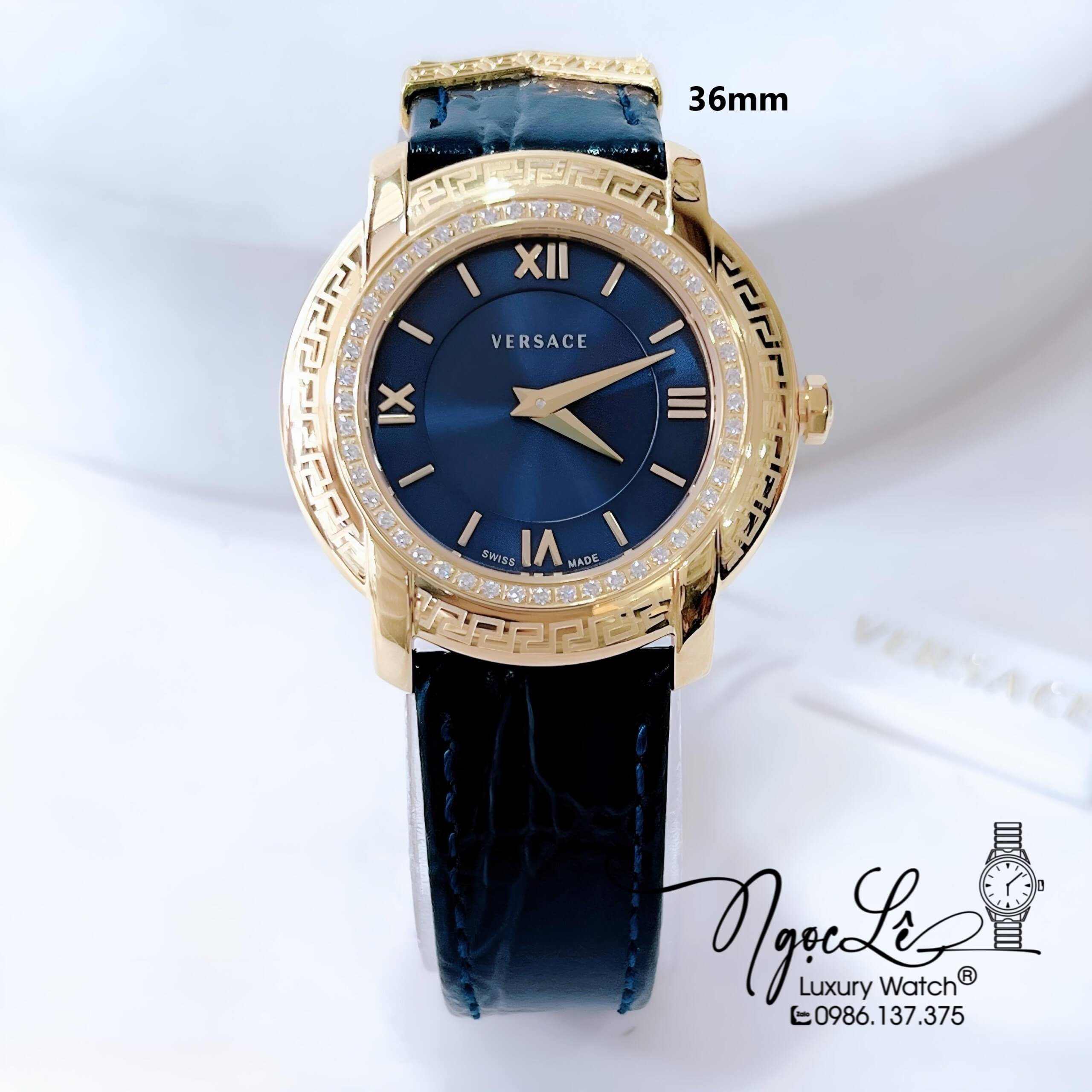 Đồng Hồ Nữ Versace DV-25 Máy Thụy Sỹ Dây Da Xanh Dương Đậm Size 36mm