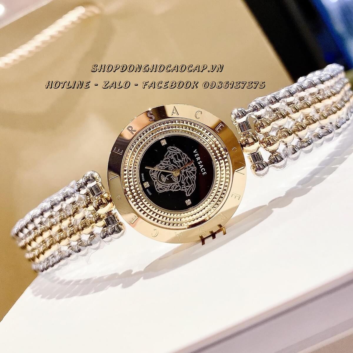 Đồng Hồ Versace Eon Nữ Demi Mặt Đen Xoay 33.6mm