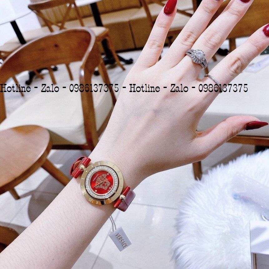 Đồng Hồ Versace Eon Nữ Dây Da Đỏ Gold Mặt Xoay 34mm