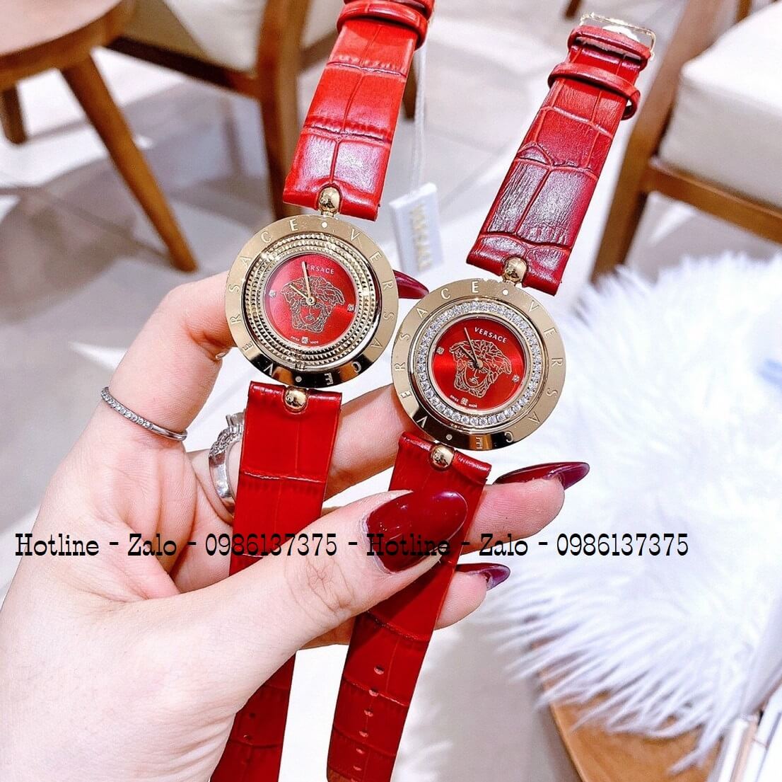 Đồng Hồ Versace Eon Nữ Dây Da Đỏ Gold Mặt Xoay 34mm