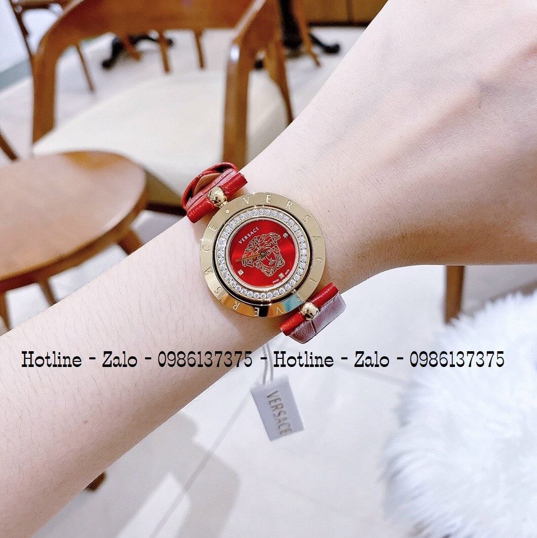 Đồng Hồ Versace Eon Nữ Dây Da Đỏ Gold Mặt Xoay 34mm